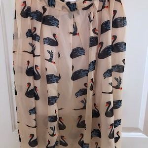 SWAN PRINT Chiffon Fit and Flare Style Skirt M